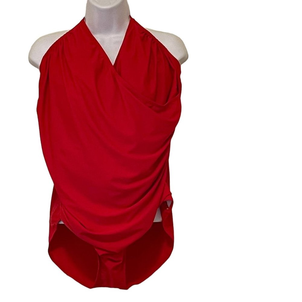 EKouaer Womens One Piece Swimsuit Cowl‎ Halter Neck Backless Red Size XXL